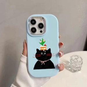 Cute Cat Cartoon iPhone Case,Adorable Kawaii Design,Trendy College Style,Kitty Illustration, Fun& Unique Art for iPhone11 12 13 14 15 16