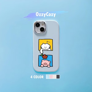 Funda para iPhone con dibujos de gato y cerdo kawaii pastel, linda ilustración artística de estilo universitario para iPhone, funda para iPhone elegante y moderna, funda para iPhone