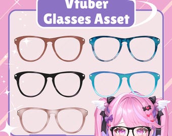 VTuber PNG Glasses – Brown, Black, Blue, Transparant – Streaming Asset