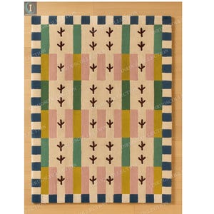 Colorful Geometric Hand Tufted Rug – Modern Wool Accent Carpet for Living Room, Kids Rooms or Entryway Bedroom Living Room, Custom Size Rugs