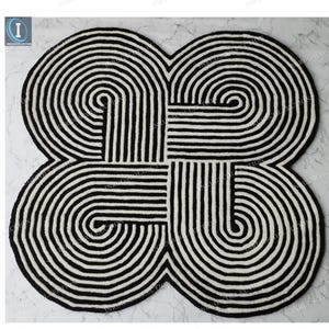 Irregular Shape Hand Tufted Black & White 100% New Zealand Wool Rugs For Kids Room Rug, Bed Room Rug, Custom Carpet, Gifts Rug Any Room Rugs