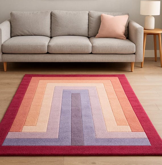 250x300 Retro Pink Teppich, moderner geometrischer pastellfarbener Teppich, handgetuftet Wolle & Baumwolle, Wohnzimmer Schlafzimmer weicher Plüschteppich