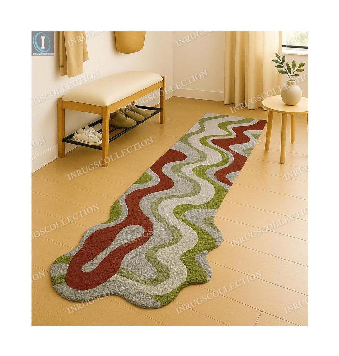 Red Wavy Rug Modern Melting Wavy Runner Rugs – Asymmetric Abstract Carpet in Red ...