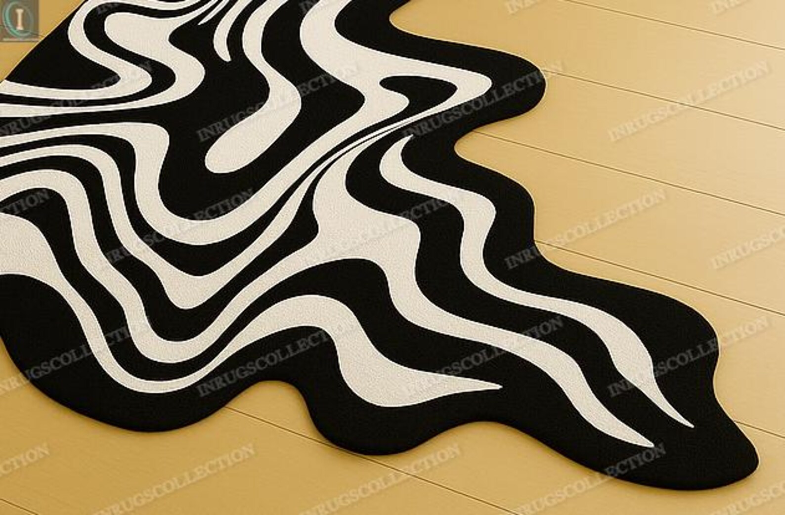Black and White Wavy Runner Rug – Irregular Abstract Optical Illusion ...
