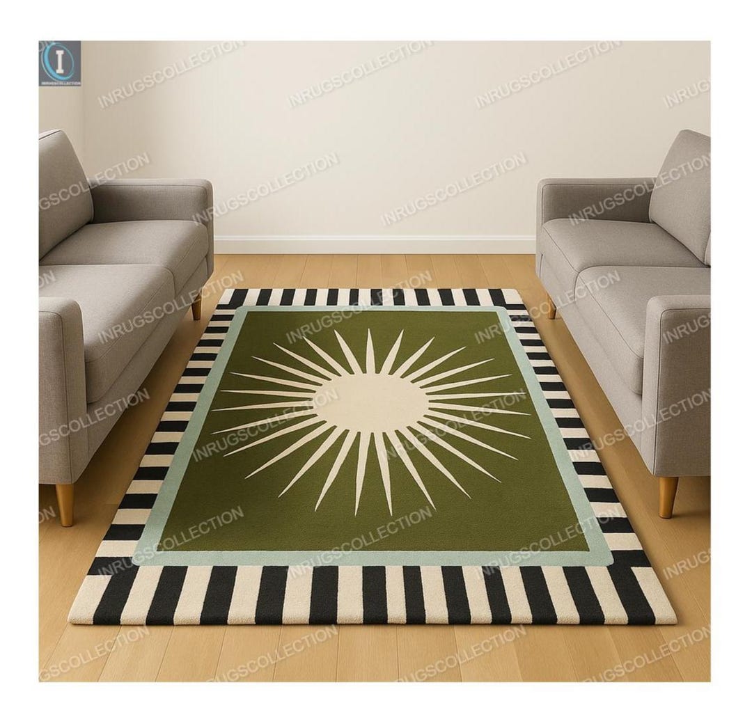 Uunique Green Rugs Modern Sun Hand Tufted Green Color Rug 100% Wool Area Rug – Abstract ...