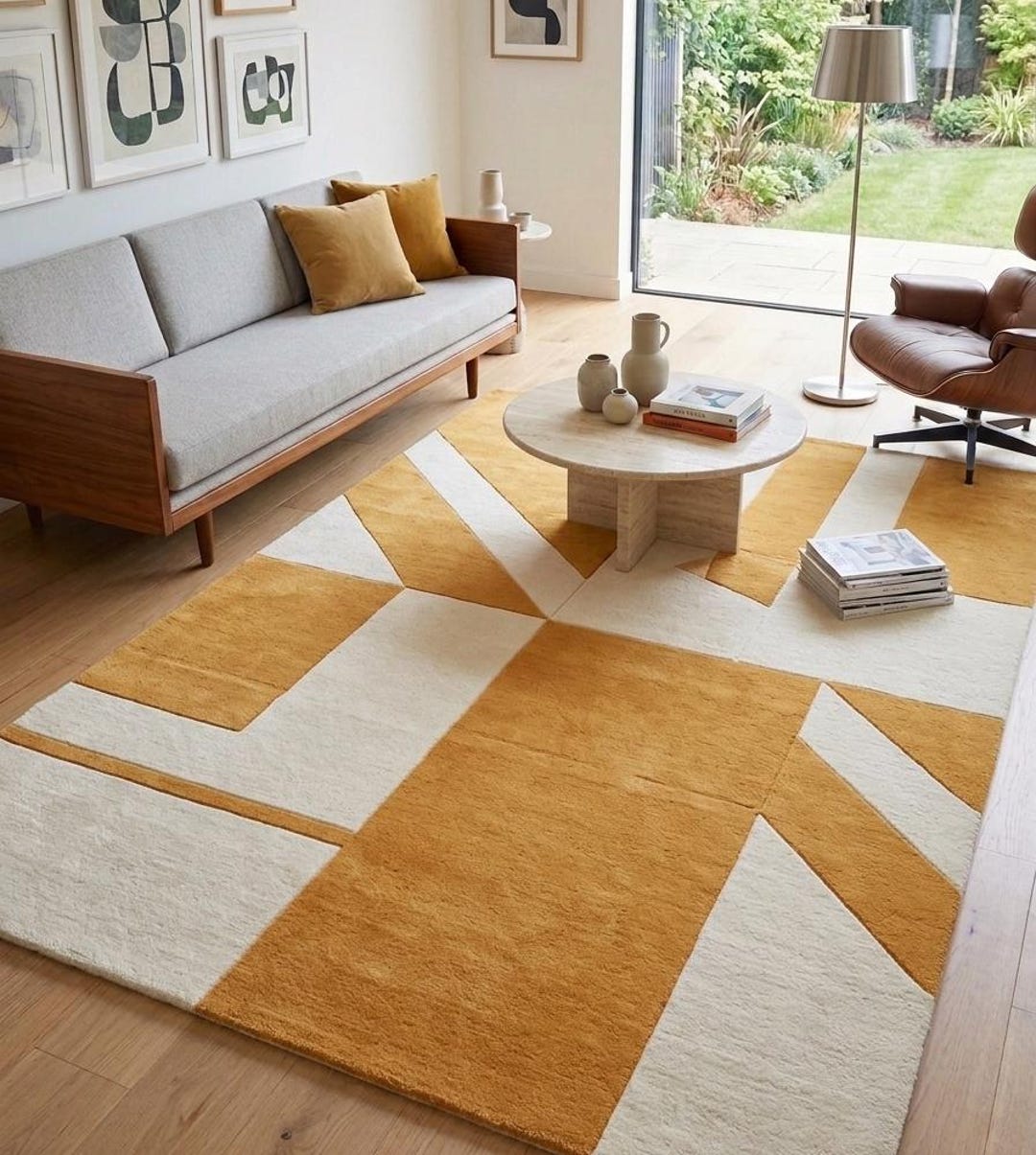 Mustard Geometric Rug, Modern Scandinavian Area Rug, Abstract ...