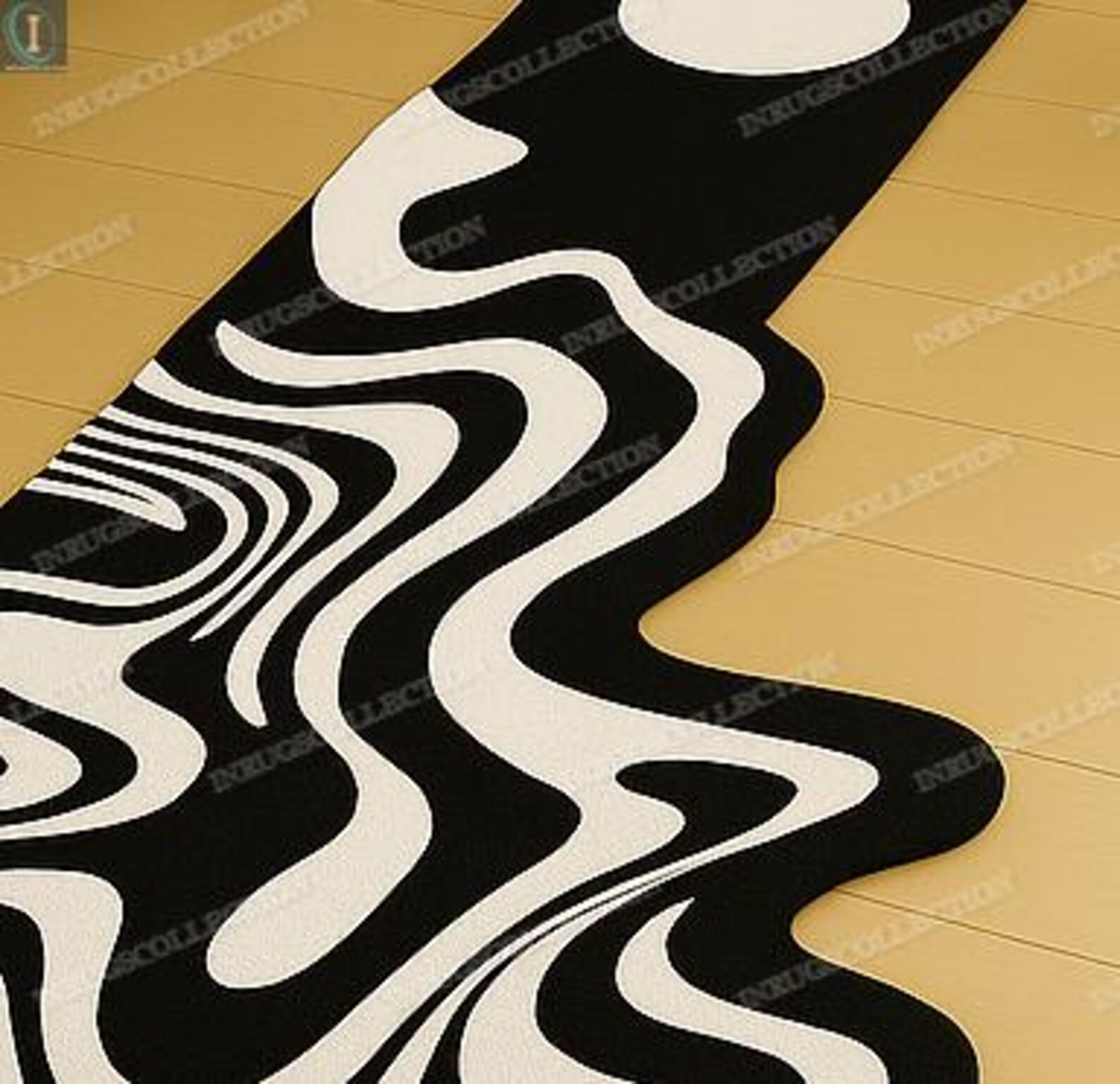 Black and White Wavy Runner Rug – Irregular Abstract Optical Illusion ...