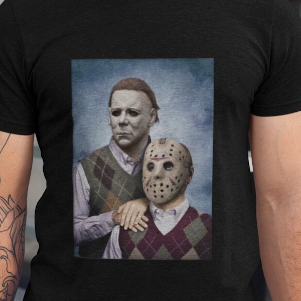 Michael Myers and Jason Voorhees Step Brothers Movie Funny Shirts, Brothers Family Portrait, Horror Movie Characters, Gifts for Friend