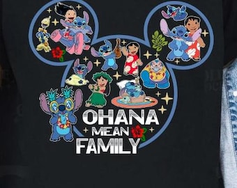 Stitch and Lilo Ohana Family Mouse Ears Unisex Shirt, Funny Stitch Family Vacation Shirt, Means Family Shirt, Cute Stitch Family Trip Outfit