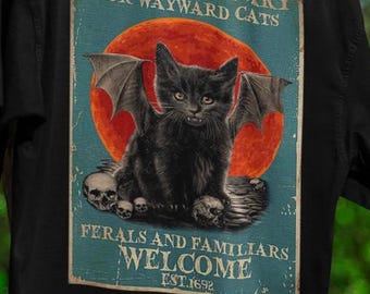 Black Cat Vampire Halloween Shirts, Halloween Cat Shirt, Vintage Witch Halloween Outfit, Spooky Season Cat Shirt, Witch Shirt