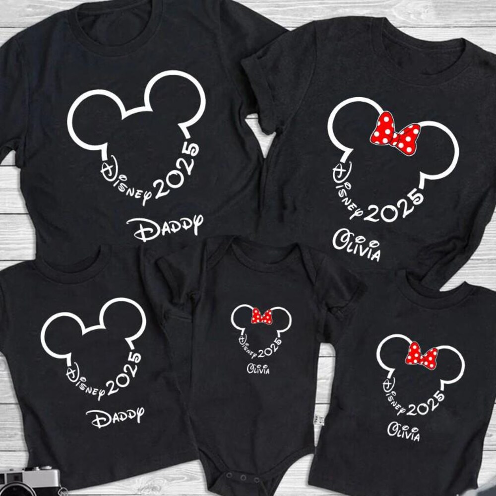 Family 2025 Mickey And Minie Shirts, Travel Custom Name Matching Shirts, Family Vacation Trip, Mouse Head Family Shirts Popdesign 4 You