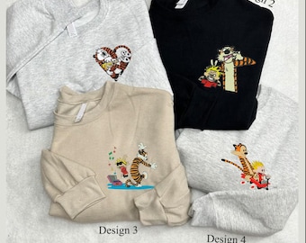 Embroidered Right Corner Callvin and Tiger Books Shirts, Funny Cartoon Comic Shirt, 90s Retro Movie, Bday Boy Girl Gifts, Embroidery Outfit