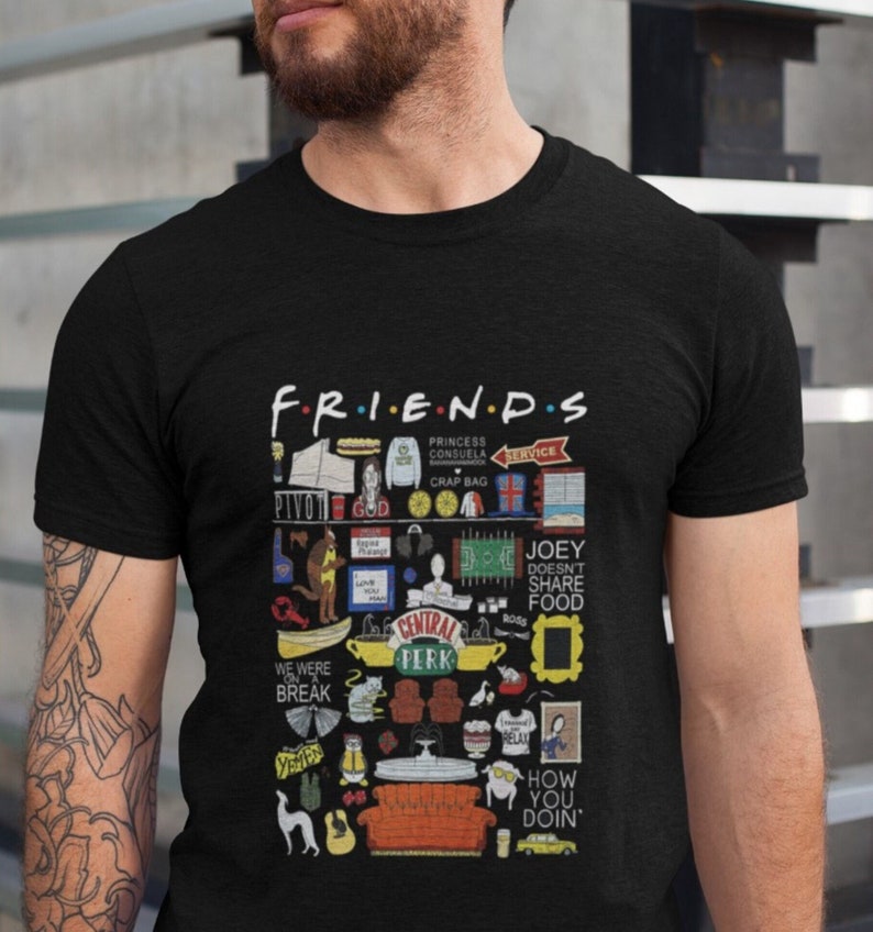 T-shirt Friends Blanc - Col En V, Taille XL, Motifs Ross, Phoebe, Rachel, Monica, Occasion Très Bon état