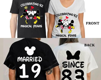 2 Side Mikey Minie Celebration Magical Years Shirts, Anniversary Celebration Husband and Wife Matching Couple Shirts, Celebrating Wedding