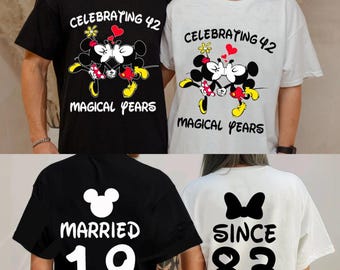 2 Side Mikey Minie Celebration Magical Years Shirts, Anniversary Celebration Husband and Wife Matching Couple Shirts, Celebrating Wedding