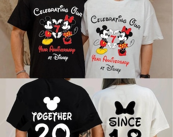 2 Side Custom Years Celebrating Our Anniversary Shirts, Mikey and Minie Couple Matching Shirt, Personalized Together/Since Valentine Married