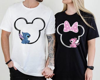 Mouse Head Stitch Angel Matching Shirts, Anniversary Matching Shirt Valentines Day, Best Couple, Stitch Angel Couple Shirt, Stitch and Lilo