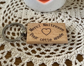 Customizable rectangular wooden key ring / Valentine's Day gift
