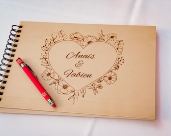 Wedding guest book, personalized wedding guest book, wooden wedding guest book, photo album, engraved guest book, wedding gift in Alsace