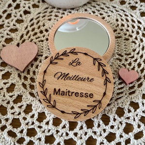 Miroir de poche en bois, idée cadeau personnalisé mariage, fêtes, maman, grand-mère, mamie, tata, marraine, papa image 2