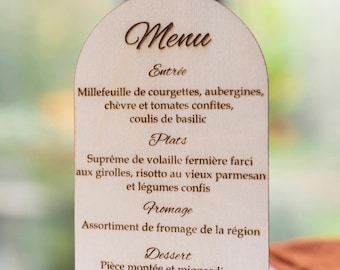 Menu de table mariage en bois personnalisable