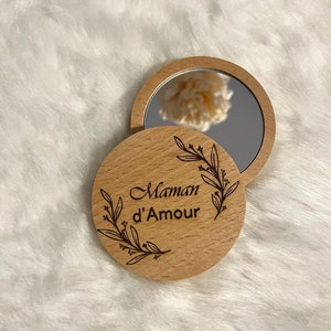 Miroir de poche en bois, idée cadeau personnalisé mariage, fêtes, maman, grand-mère, mamie, tata, marraine, papa image 3