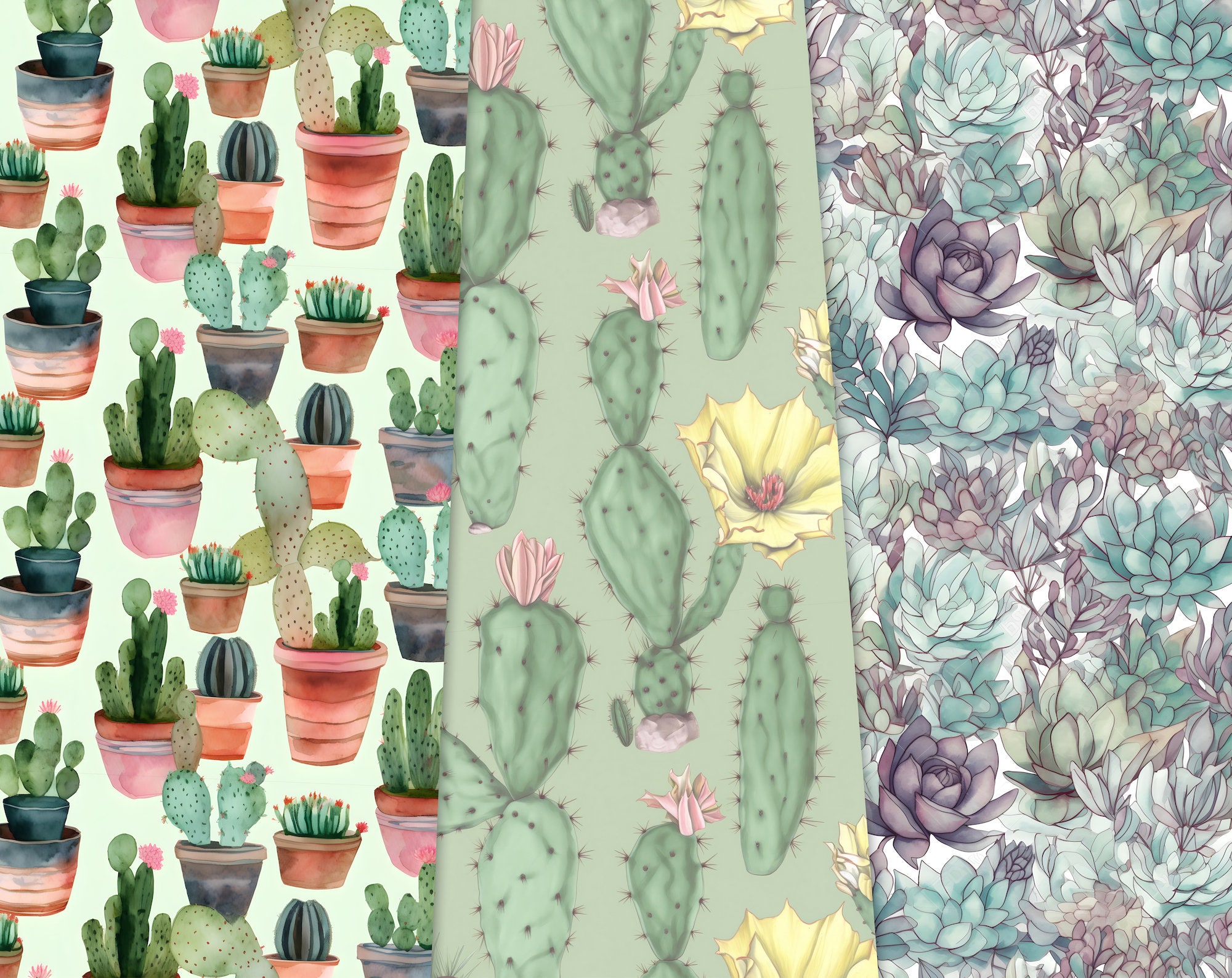 Cactus Pattern | Watercolor Cactus Clipart | Desert Cacti | 10 JPG ...