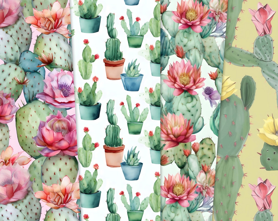 Cactus Pattern Watercolor Cactus Clipart Desert Cacti 10 JPG Repeating ...