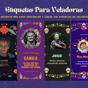 Etiquetas de Veladoras | Etiquetas para Velas de Cilindro Alto | Dà de los Muertos | 10 PNG