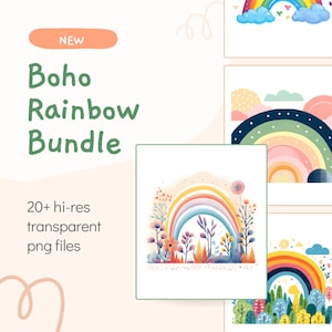 Pacote Boho Rainbow PNG, Boho Rainbow em camadas, Boho PNG, clipart, design de camiseta fofa, arco-íris de coração, uso comercial