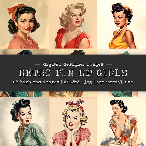 Pin up Princess Clipart | Vintage Clipart | Vintage Lady PNG | Retro Watercolor Clipart | Pin up Girls Clipart | Pin Up PNG | Commercial Use