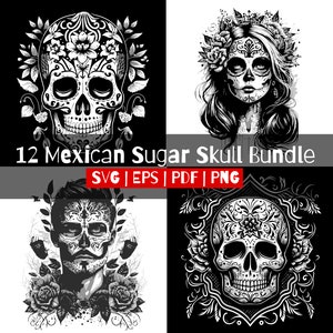 Sugar Skull Svg, Clipart mexicain, fichiers coupés mexicains, Sugar Skull Png, Day of the Dead Png, tête de mort Calavera, Dia de los Muertos