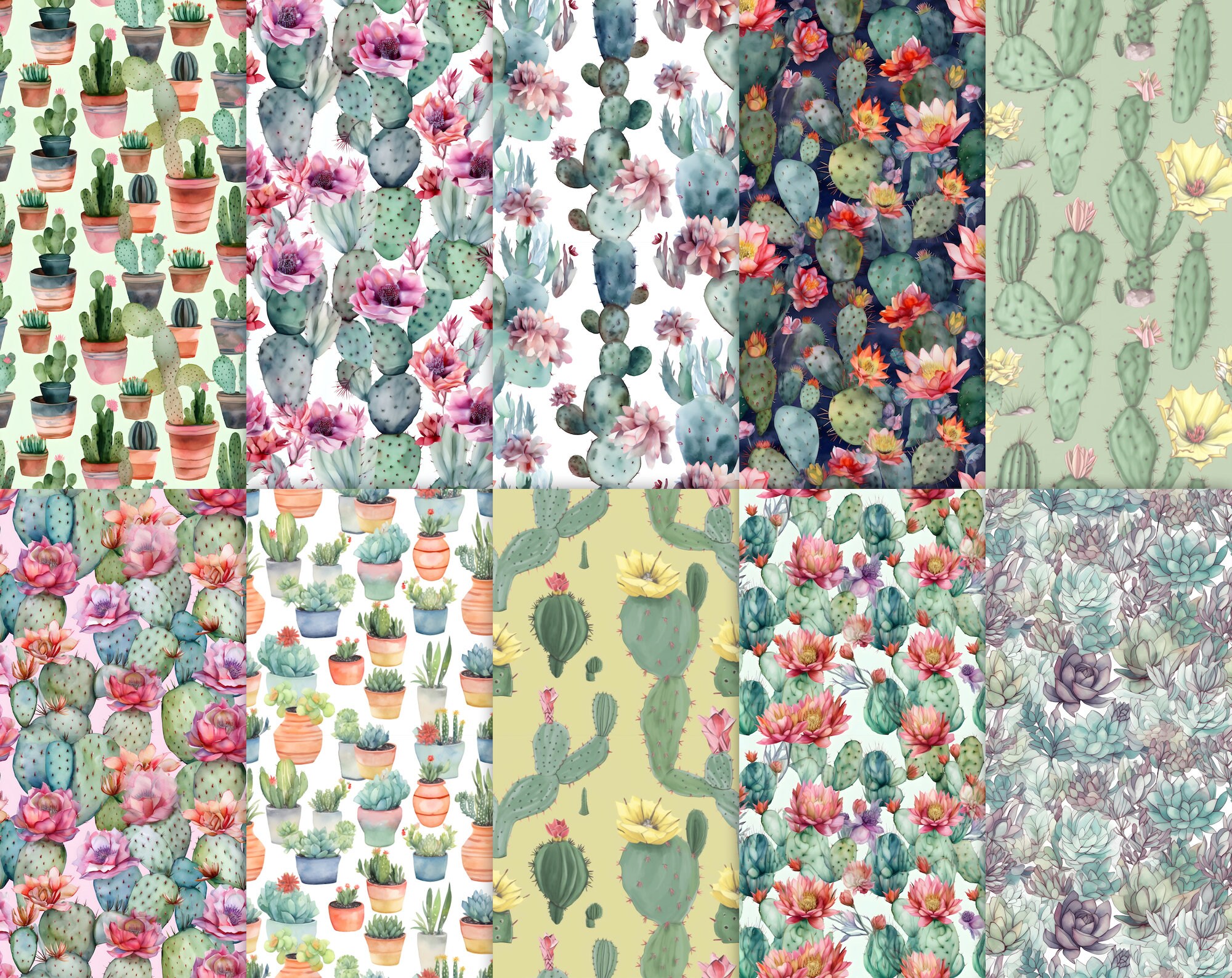 Cactus Pattern | Watercolor Cactus Clipart | Desert Cacti | 10 JPG ...