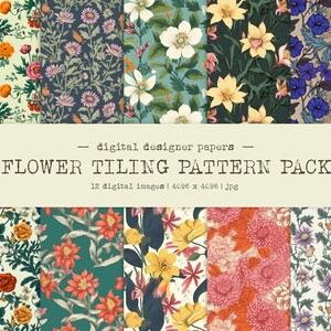 Flower Patterns Digital Paper Bundle | Watercolor Scrapbook Papers | Seamless Patterns | Digital Background | Printable | Wallart