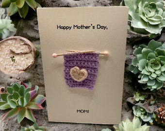 Personalized Handmade Card, custom crochet card for mom, grandpa, any knitting lover