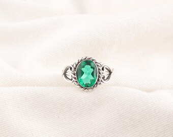 Emerald Teardrop Rings, 925 Sterling Silver Solid Rings, Emerald Gemstone Rings, Green Bohemian Jewelry Ring