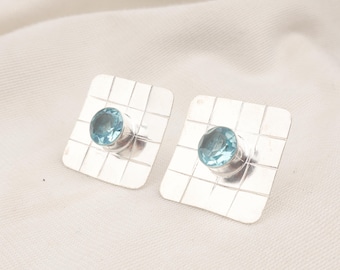 Sky Blue Topaz Stud Earrings: Sterling Silver December Birthstone