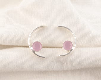 Pink Chalcedony Stud Earrings: Handmade 925 Sterling Silver Jewelry