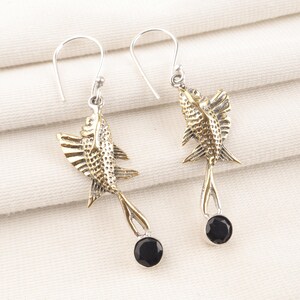 Black Onyx Earring, 925 Sterling Silver Earring, Round Gemstone Earring, Black Onyx Dangle Drop Earrings, Designer Earring, Dainty Earrings