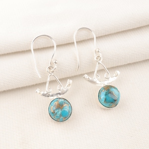 Blue Copper Turquoise Gemstone Earring, 925 Silver Natural Blue Turquoise Gemstone Earring, Boho Handmade Jewelry, Christmas Gift For Her