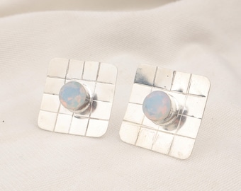 Milky Opal Earrings: Handmade 925 Sterling Silver Boho Jewelry