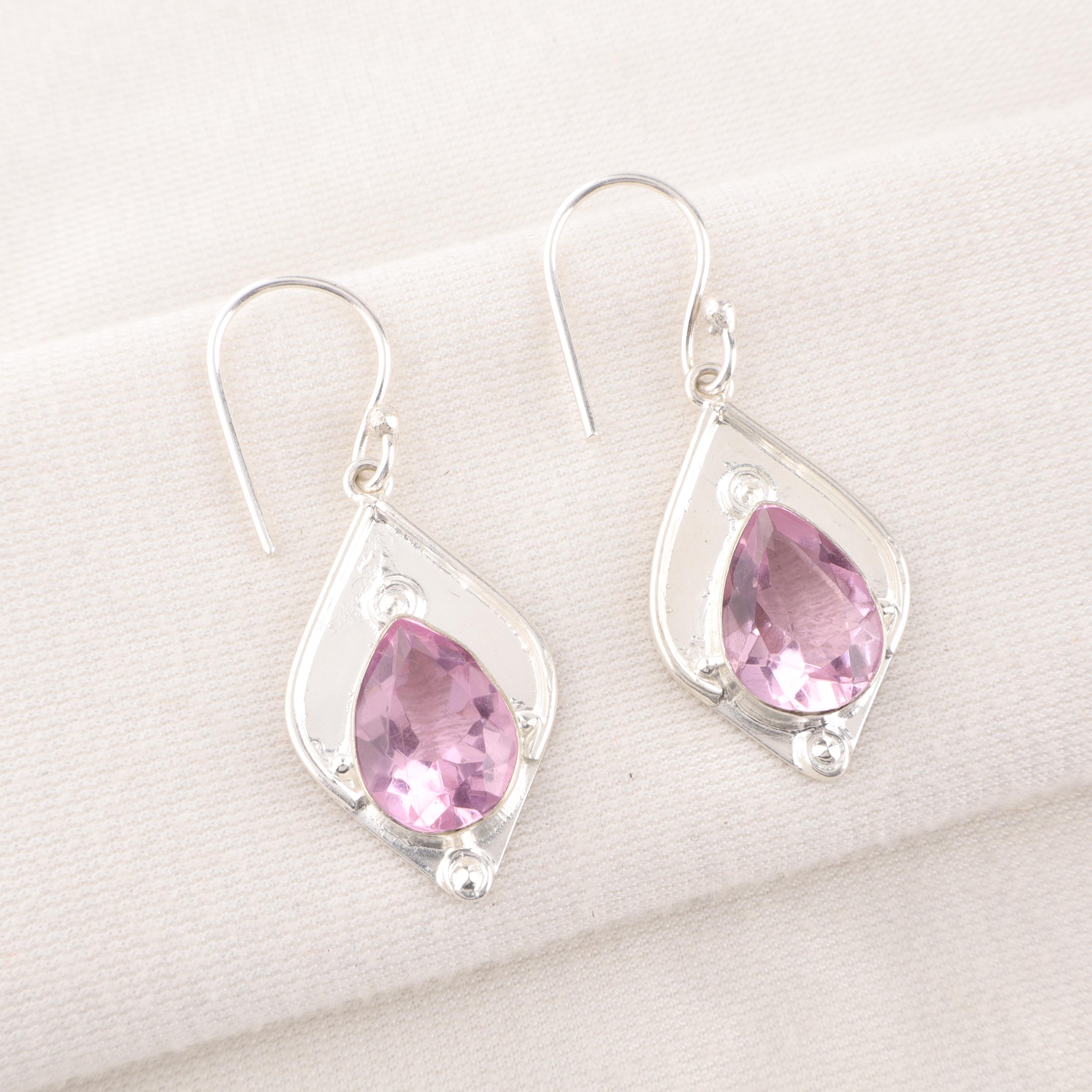 Boucles D'oreilles Argent 925 Kunzite - Pierres Violettes Bleues - Dormeuses