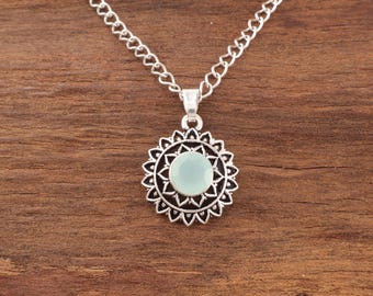 Aqua Chalcedony Pendant Necklace: Sterling Silver Gemstone Jewelry