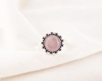 Handmade Chrysoberyl Purple Cat's Eye Ring: 925 Sterling Silver Boho Ring