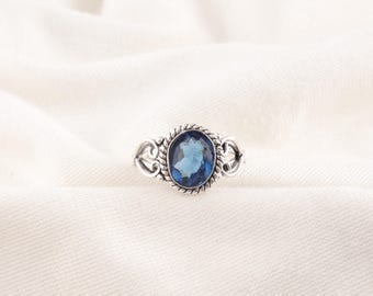 Blue Topaz Ring, 925 Solid Sterling Silver, London Blue Topaz Quartz Gemstone Ring