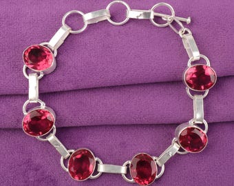 Pink Tourmaline Bracelet Handmade 925 Sterling Silver Adjustable Jewelry