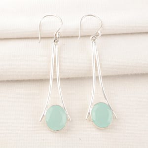 Aqua Chalcedony 925 Sterling Silver Earrings: Handmade Gemstone Jewelry