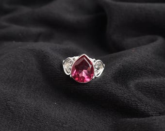 Anillo de turmalina rosa, plata de ley 925, anillo de turmalina, joyería hecha a mano.