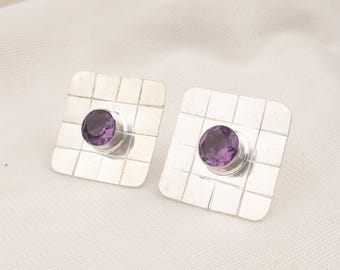 Handmade Amethyst Earrings: 925 Sterling Silver, Round Gemstone