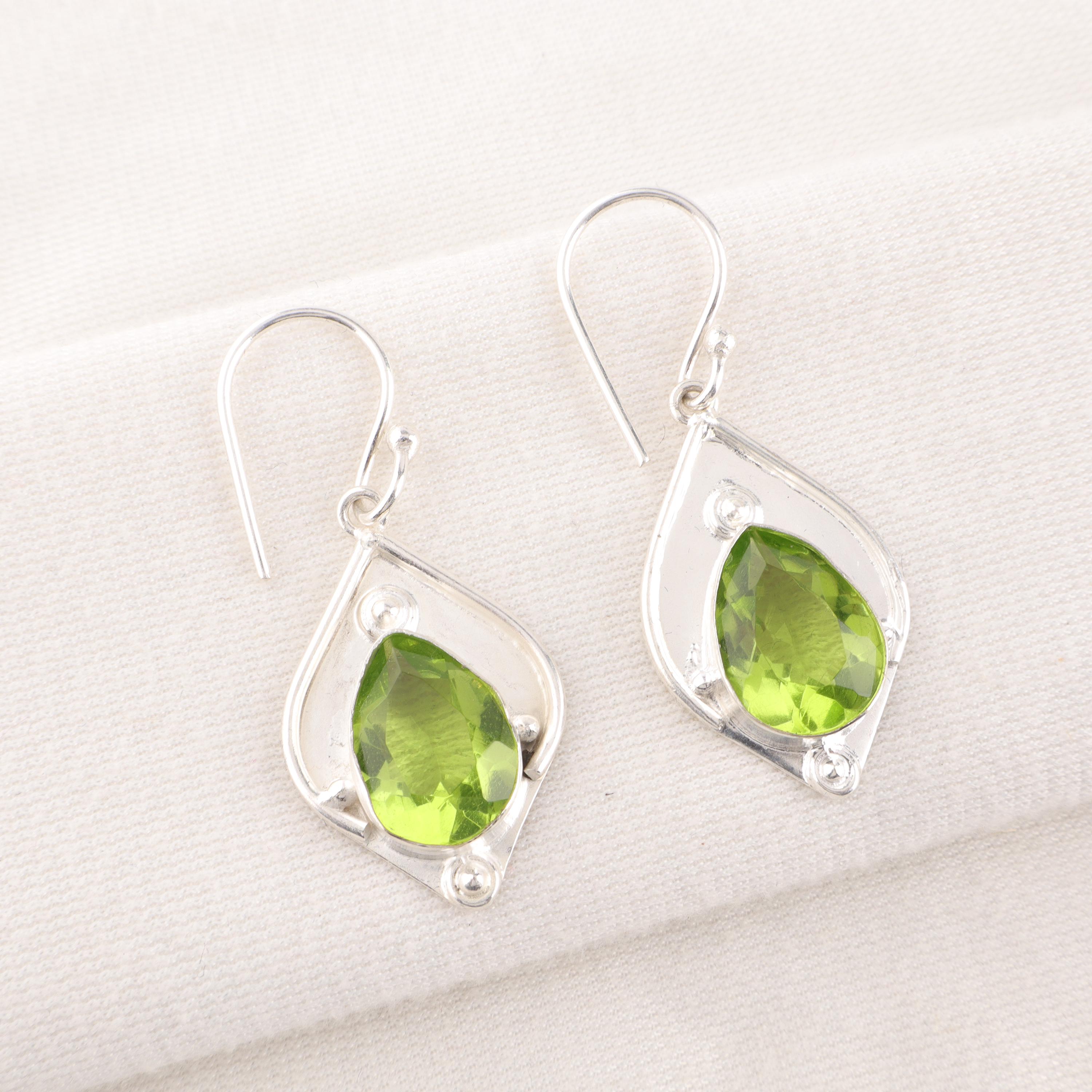 Pear Peridot Drop Earrings: Sterling Silver Dangle Jewelry